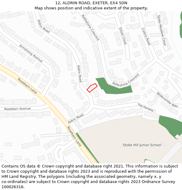 12, ALDRIN ROAD, EXETER, EX4 5DN: Location map and indicative extent of plot