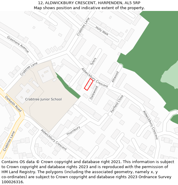 12, ALDWICKBURY CRESCENT, HARPENDEN, AL5 5RP: Location map and indicative extent of plot