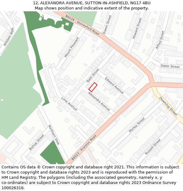 12, ALEXANDRA AVENUE, SUTTON-IN-ASHFIELD, NG17 4BU: Location map and indicative extent of plot