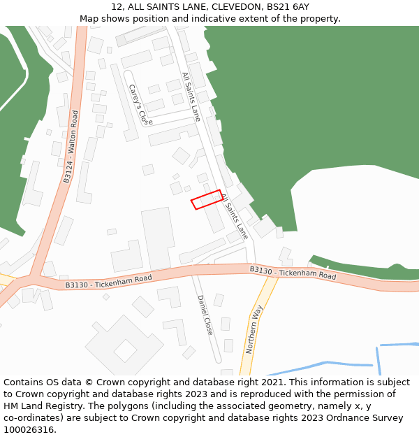 12, ALL SAINTS LANE, CLEVEDON, BS21 6AY: Location map and indicative extent of plot