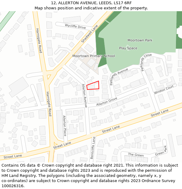 12, ALLERTON AVENUE, LEEDS, LS17 6RF: Location map and indicative extent of plot