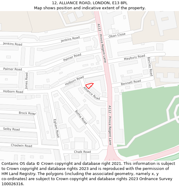 12, ALLIANCE ROAD, LONDON, E13 8PL: Location map and indicative extent of plot