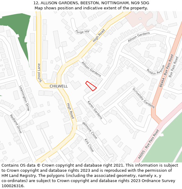 12, ALLISON GARDENS, BEESTON, NOTTINGHAM, NG9 5DG: Location map and indicative extent of plot