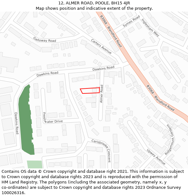 12, ALMER ROAD, POOLE, BH15 4JR: Location map and indicative extent of plot
