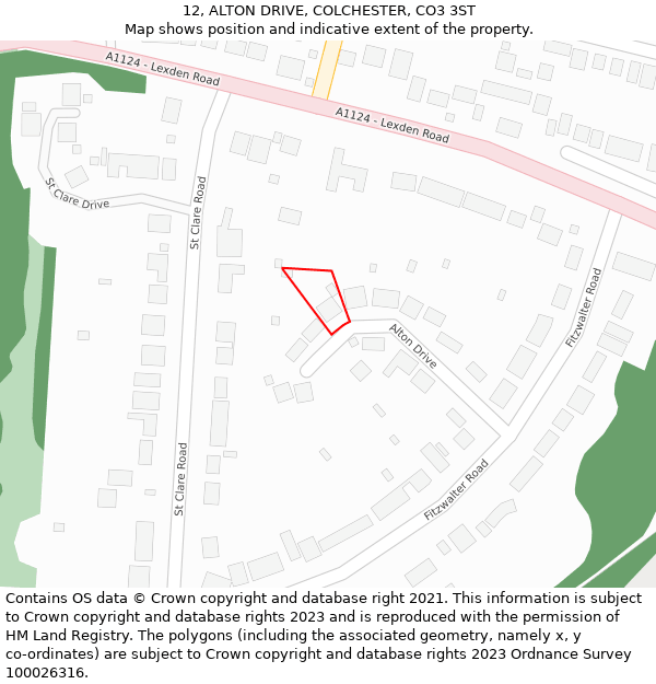 12, ALTON DRIVE, COLCHESTER, CO3 3ST: Location map and indicative extent of plot