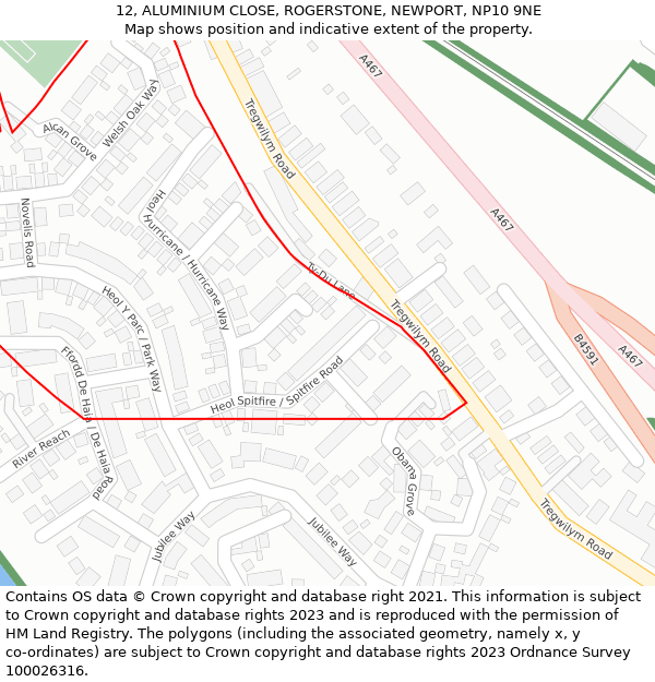 12, ALUMINIUM CLOSE, ROGERSTONE, NEWPORT, NP10 9NE: Location map and indicative extent of plot