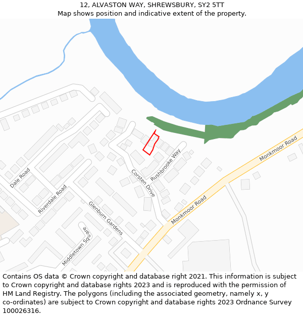 12, ALVASTON WAY, SHREWSBURY, SY2 5TT: Location map and indicative extent of plot