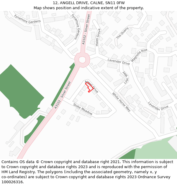 12, ANGELL DRIVE, CALNE, SN11 0FW: Location map and indicative extent of plot