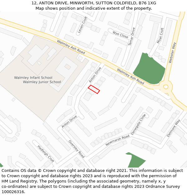 12, ANTON DRIVE, MINWORTH, SUTTON COLDFIELD, B76 1XG: Location map and indicative extent of plot