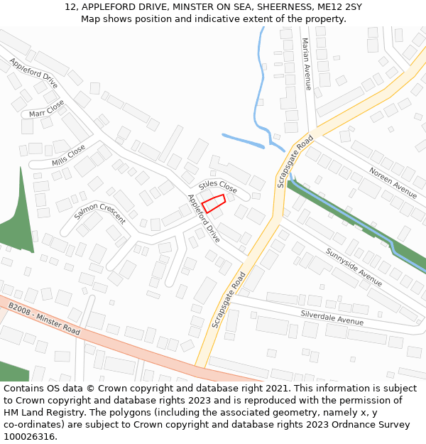 12, APPLEFORD DRIVE, MINSTER ON SEA, SHEERNESS, ME12 2SY: Location map and indicative extent of plot