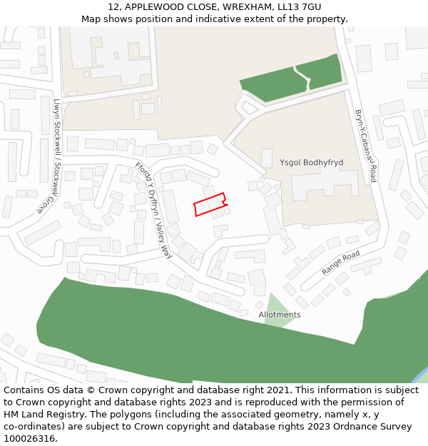 12, APPLEWOOD CLOSE, WREXHAM, LL13 7GU: Location map and indicative extent of plot