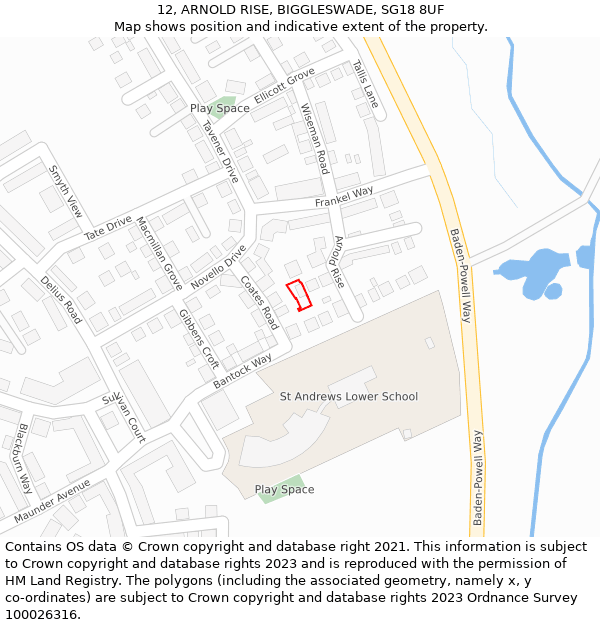 12, ARNOLD RISE, BIGGLESWADE, SG18 8UF: Location map and indicative extent of plot