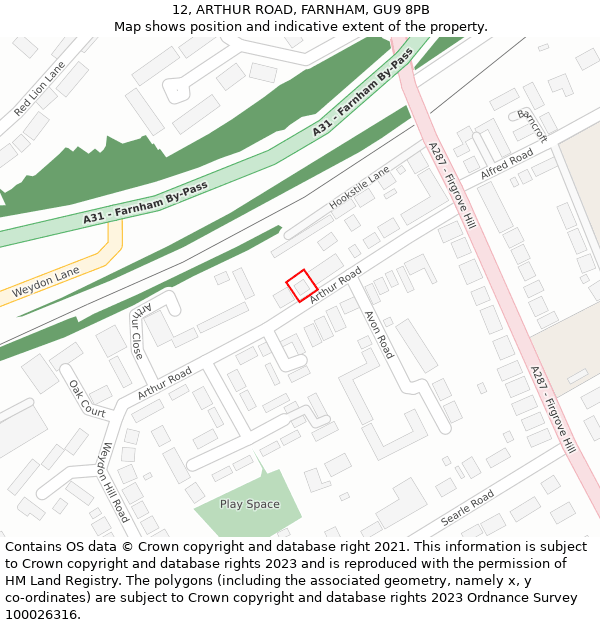 12, ARTHUR ROAD, FARNHAM, GU9 8PB: Location map and indicative extent of plot