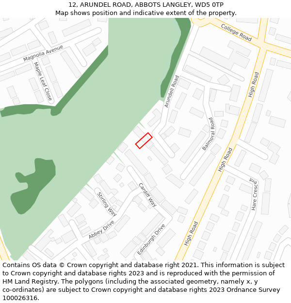 12, ARUNDEL ROAD, ABBOTS LANGLEY, WD5 0TP: Location map and indicative extent of plot