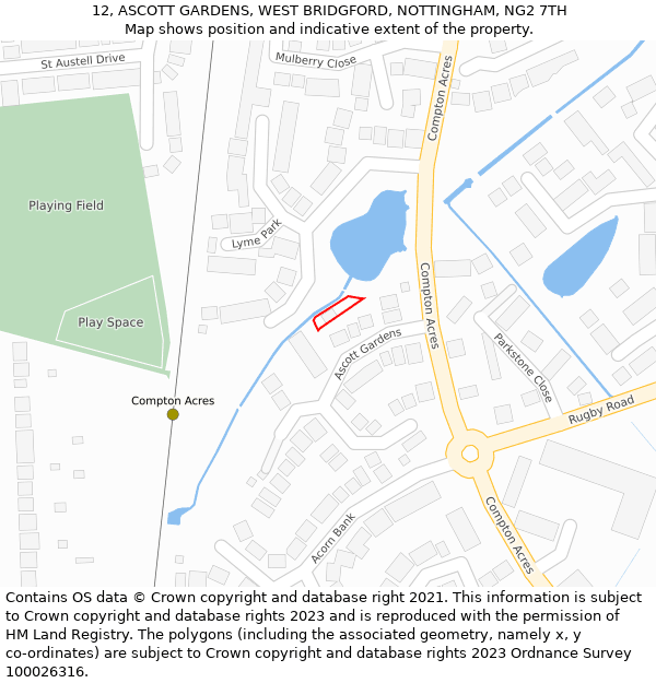 12, ASCOTT GARDENS, WEST BRIDGFORD, NOTTINGHAM, NG2 7TH: Location map and indicative extent of plot