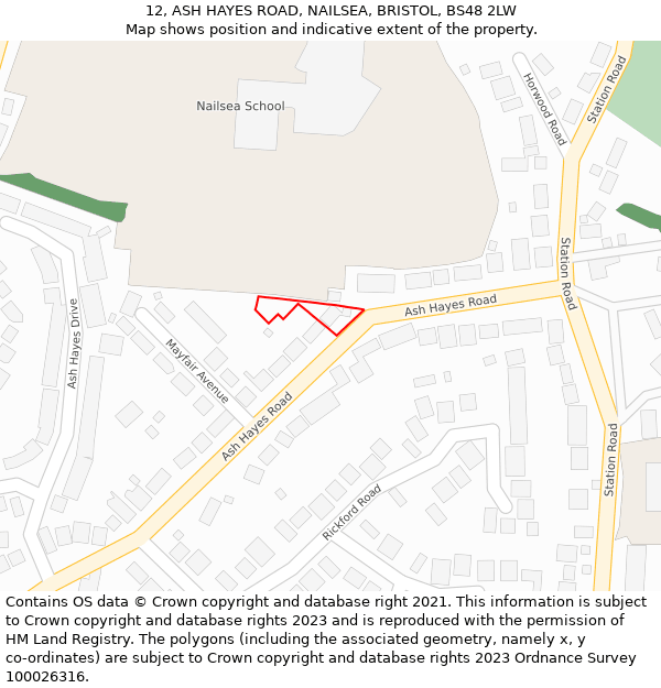 12, ASH HAYES ROAD, NAILSEA, BRISTOL, BS48 2LW: Location map and indicative extent of plot