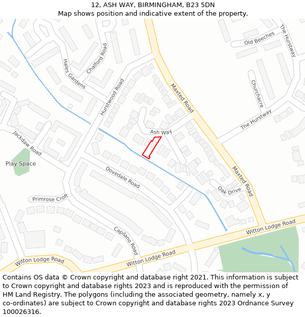 12, ASH WAY, BIRMINGHAM, B23 5DN: Location map and indicative extent of plot