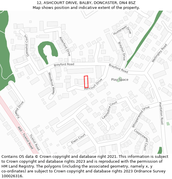 12, ASHCOURT DRIVE, BALBY, DONCASTER, DN4 8SZ: Location map and indicative extent of plot