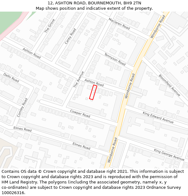 12, ASHTON ROAD, BOURNEMOUTH, BH9 2TN: Location map and indicative extent of plot