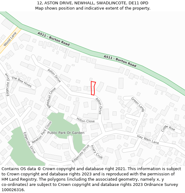 12, ASTON DRIVE, NEWHALL, SWADLINCOTE, DE11 0PD: Location map and indicative extent of plot