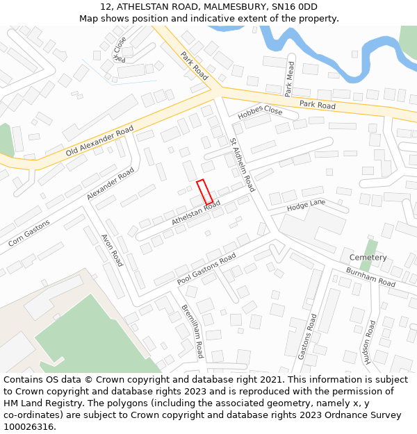 12, ATHELSTAN ROAD, MALMESBURY, SN16 0DD: Location map and indicative extent of plot