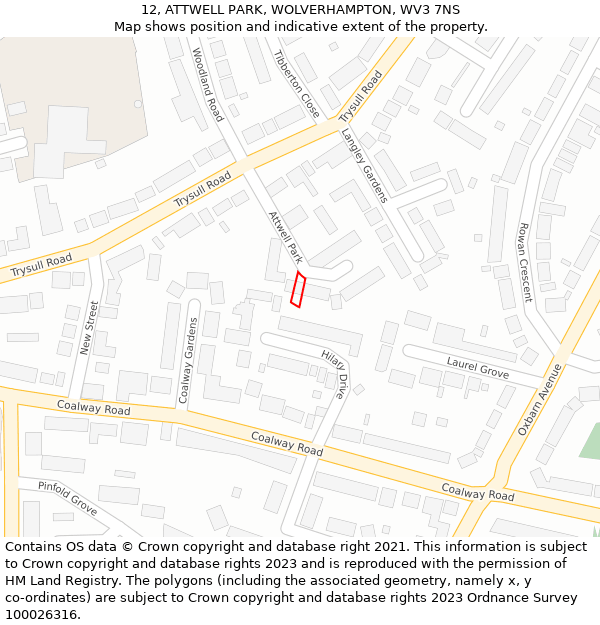 12, ATTWELL PARK, WOLVERHAMPTON, WV3 7NS: Location map and indicative extent of plot