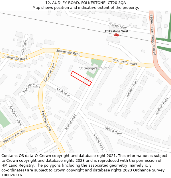 12, AUDLEY ROAD, FOLKESTONE, CT20 3QA: Location map and indicative extent of plot