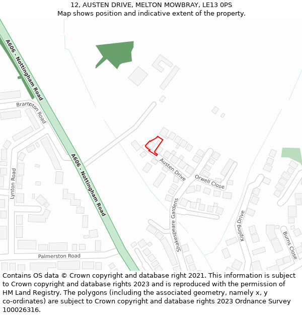 12, AUSTEN DRIVE, MELTON MOWBRAY, LE13 0PS: Location map and indicative extent of plot