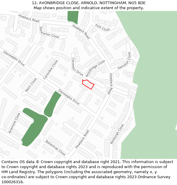 12, AVONBRIDGE CLOSE, ARNOLD, NOTTINGHAM, NG5 8DE: Location map and indicative extent of plot