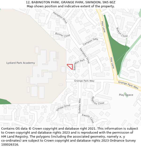 12, BABINGTON PARK, GRANGE PARK, SWINDON, SN5 6EZ: Location map and indicative extent of plot