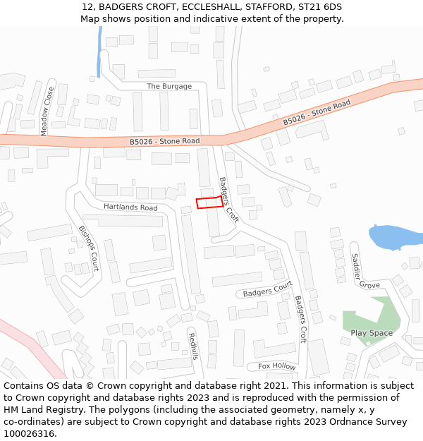 12, BADGERS CROFT, ECCLESHALL, STAFFORD, ST21 6DS: Location map and indicative extent of plot