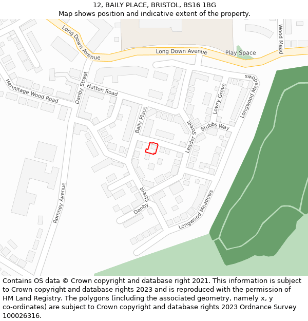 12, BAILY PLACE, BRISTOL, BS16 1BG: Location map and indicative extent of plot