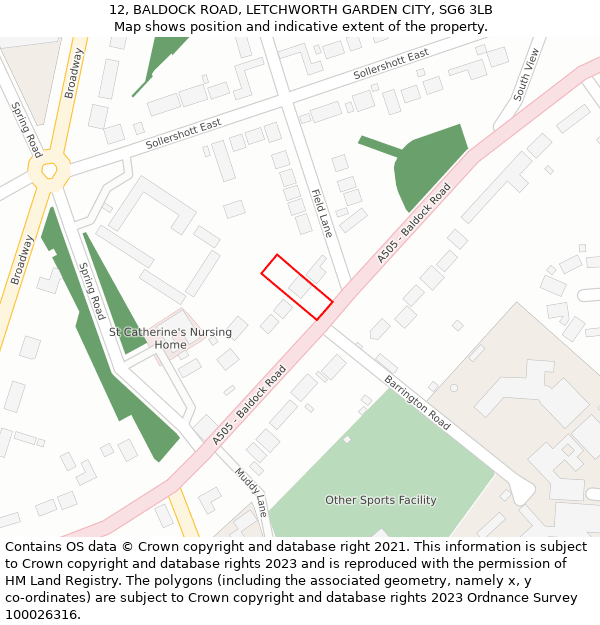 12, BALDOCK ROAD, LETCHWORTH GARDEN CITY, SG6 3LB: Location map and indicative extent of plot