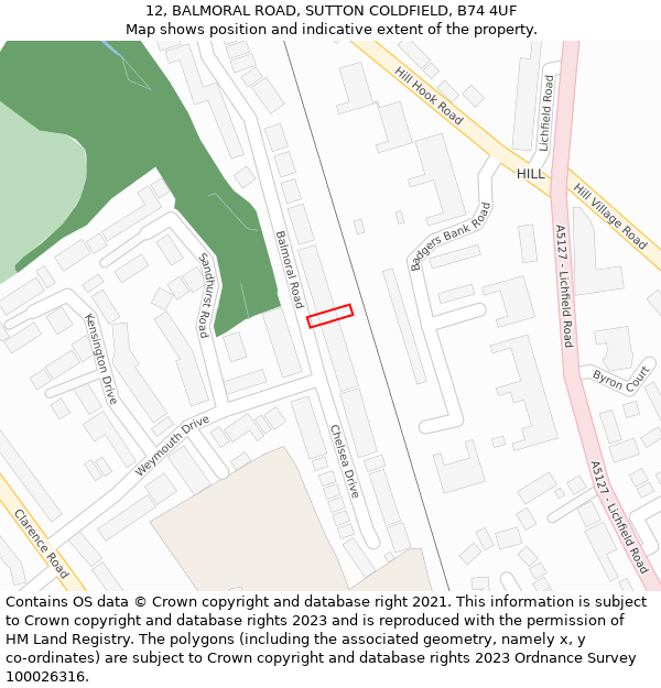 12, BALMORAL ROAD, SUTTON COLDFIELD, B74 4UF: Location map and indicative extent of plot
