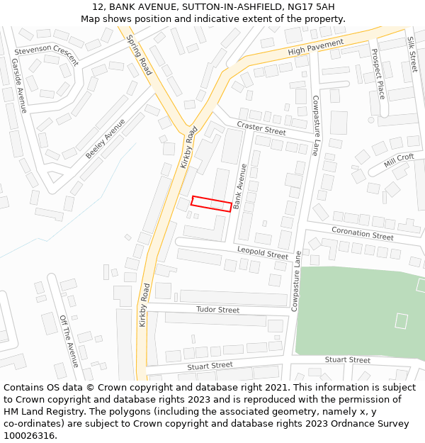 12, BANK AVENUE, SUTTON-IN-ASHFIELD, NG17 5AH: Location map and indicative extent of plot