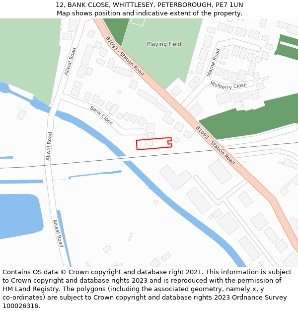 12, BANK CLOSE, WHITTLESEY, PETERBOROUGH, PE7 1UN: Location map and indicative extent of plot