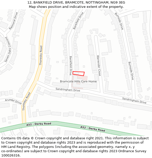 12, BANKFIELD DRIVE, BRAMCOTE, NOTTINGHAM, NG9 3EG: Location map and indicative extent of plot