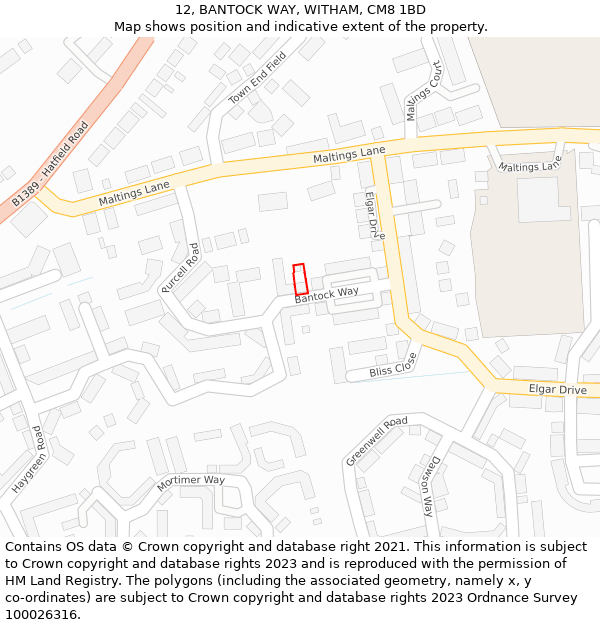 12, BANTOCK WAY, WITHAM, CM8 1BD: Location map and indicative extent of plot