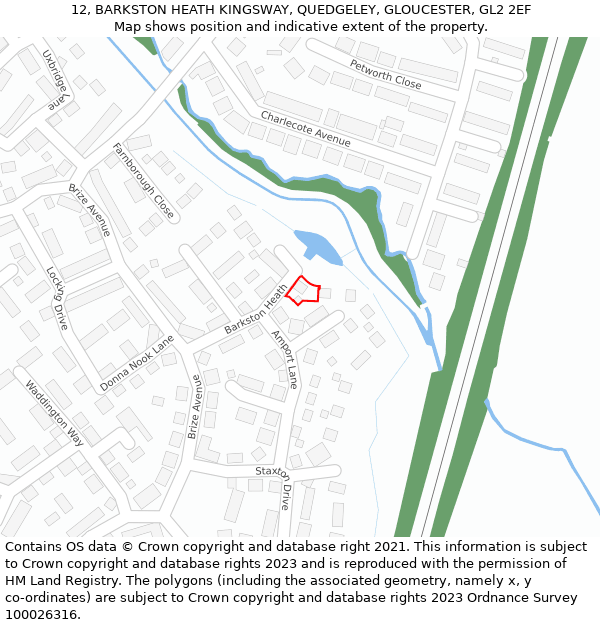 12, BARKSTON HEATH KINGSWAY, QUEDGELEY, GLOUCESTER, GL2 2EF: Location map and indicative extent of plot