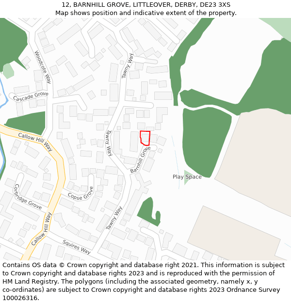 12, BARNHILL GROVE, LITTLEOVER, DERBY, DE23 3XS: Location map and indicative extent of plot