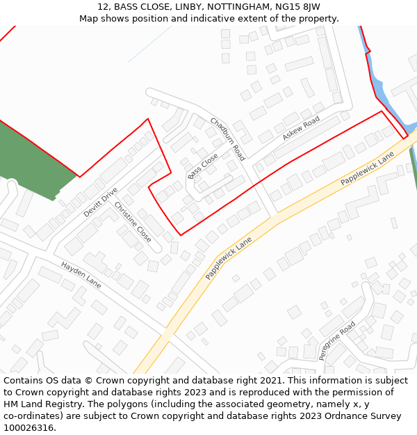 12, BASS CLOSE, LINBY, NOTTINGHAM, NG15 8JW: Location map and indicative extent of plot