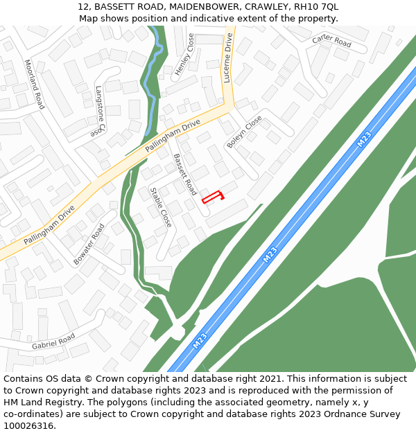 12, BASSETT ROAD, MAIDENBOWER, CRAWLEY, RH10 7QL: Location map and indicative extent of plot