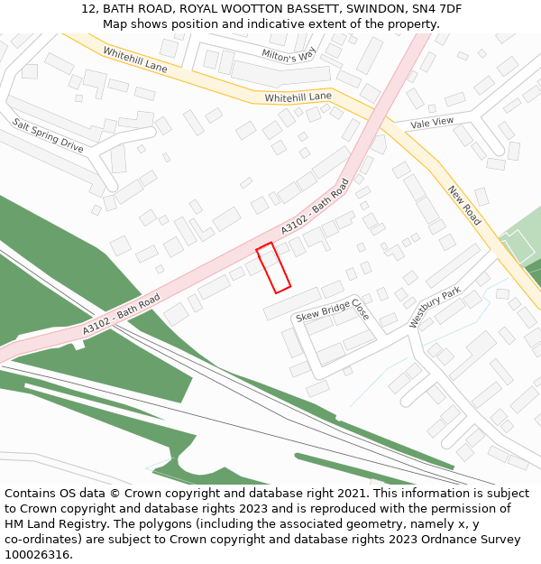 12, BATH ROAD, ROYAL WOOTTON BASSETT, SWINDON, SN4 7DF: Location map and indicative extent of plot