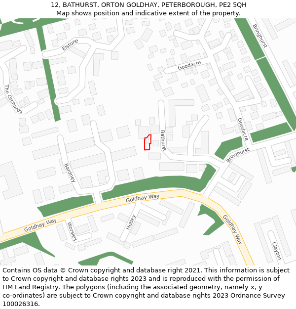 12, BATHURST, ORTON GOLDHAY, PETERBOROUGH, PE2 5QH: Location map and indicative extent of plot