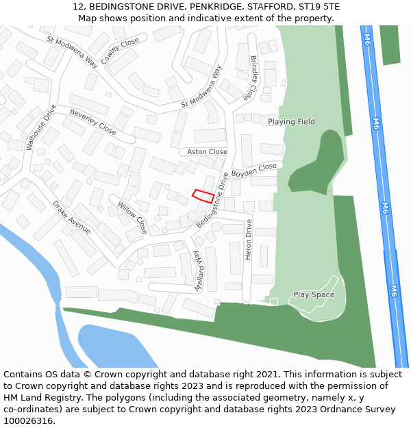 12, BEDINGSTONE DRIVE, PENKRIDGE, STAFFORD, ST19 5TE: Location map and indicative extent of plot