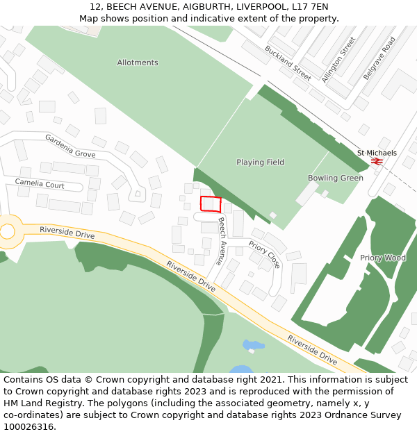12, BEECH AVENUE, AIGBURTH, LIVERPOOL, L17 7EN: Location map and indicative extent of plot