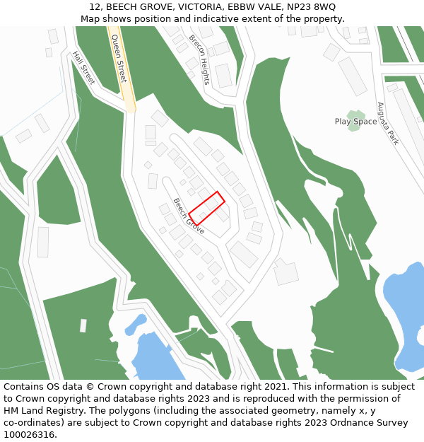 12, BEECH GROVE, VICTORIA, EBBW VALE, NP23 8WQ: Location map and indicative extent of plot