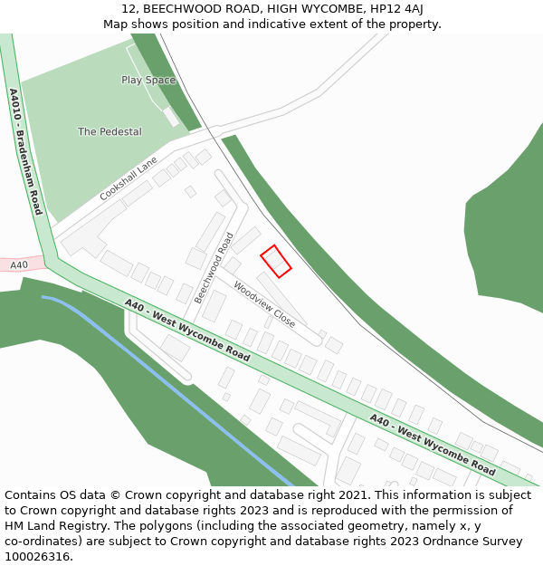 12, BEECHWOOD ROAD, HIGH WYCOMBE, HP12 4AJ: Location map and indicative extent of plot