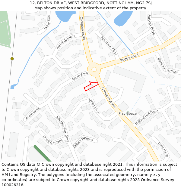 12, BELTON DRIVE, WEST BRIDGFORD, NOTTINGHAM, NG2 7SJ: Location map and indicative extent of plot