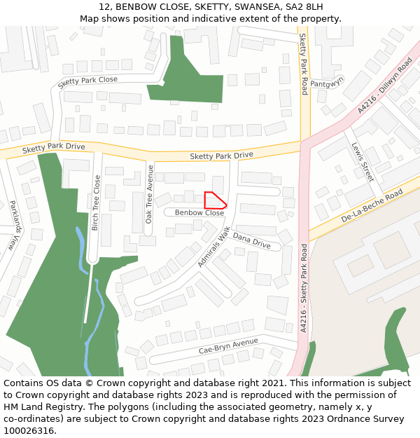 12, BENBOW CLOSE, SKETTY, SWANSEA, SA2 8LH: Location map and indicative extent of plot